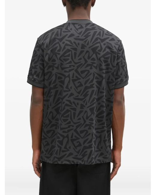 Adidas Black Abstract-Print V-Neck T-Shirt for men