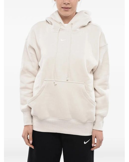 Nike White Logo-Embroidered Patch-Pocket Hoodie