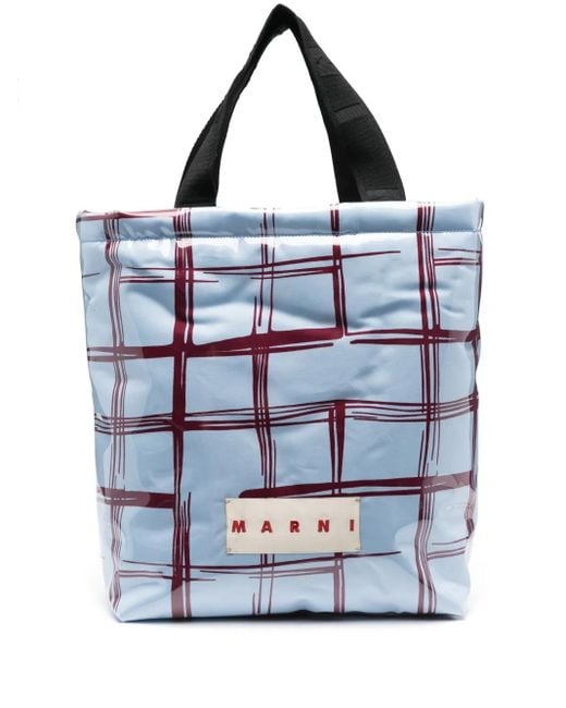 Marni Blue Checked Padded-Design Tote Bag for men