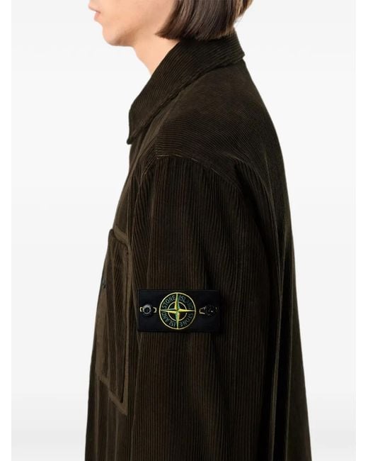 Stone Island Black Corduroy Patch-Pocket Overshirt for men