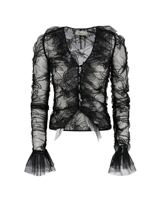 Blumarine Black Ruffled Net Blouse
