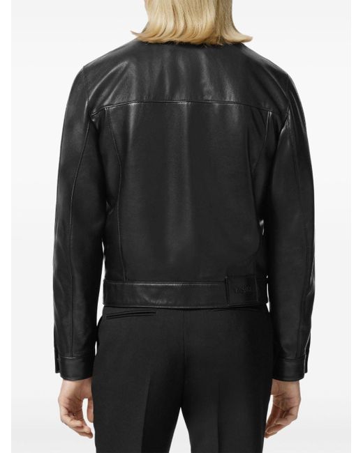 Versace Lederjacke mit Logo-Gravur in Black für Herren