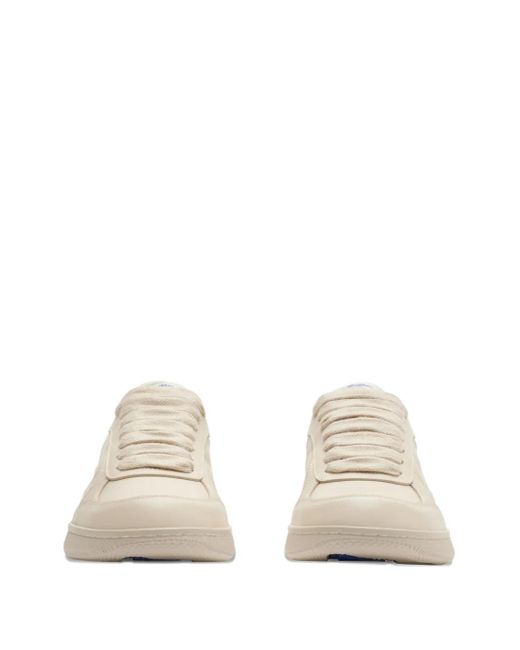 Burberry White Terrace Check-Panel Leather Sneakers