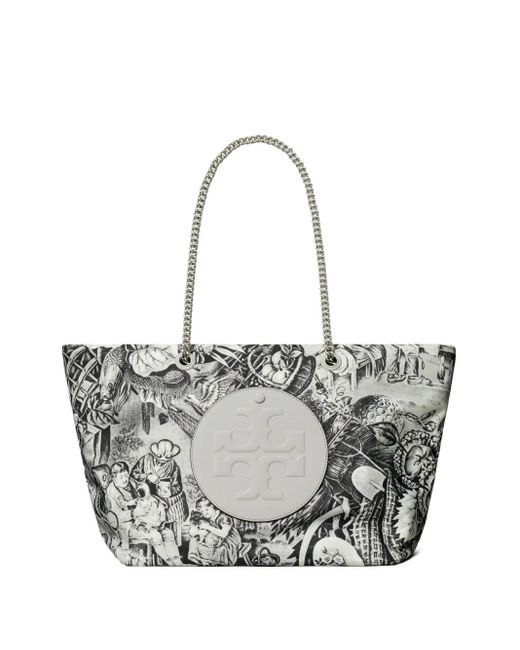 Tory Burch White Large Ella Chain Printed Tote Bag