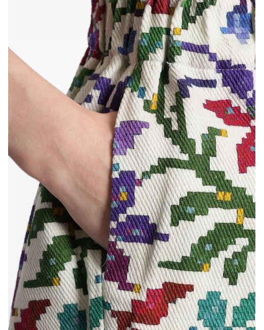 Siedres Blue Floral-Print Fringed Shorts