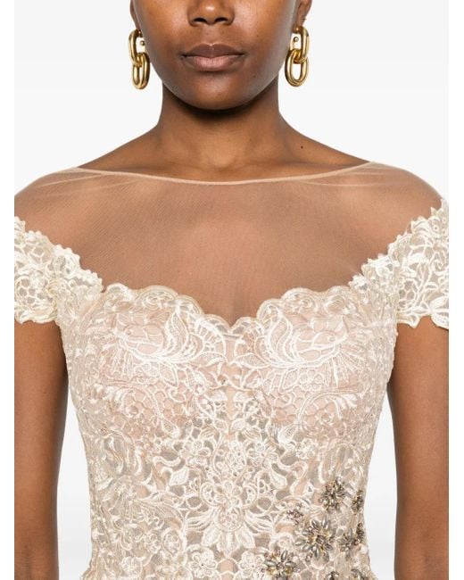 Top con encaje y lentejuelas Gemy Maalouf de color White