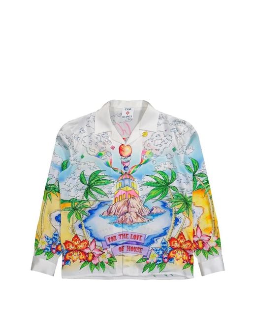 Casablanca White Better Days Cuban-Collar Printed Long-Sleeve Shirt for men