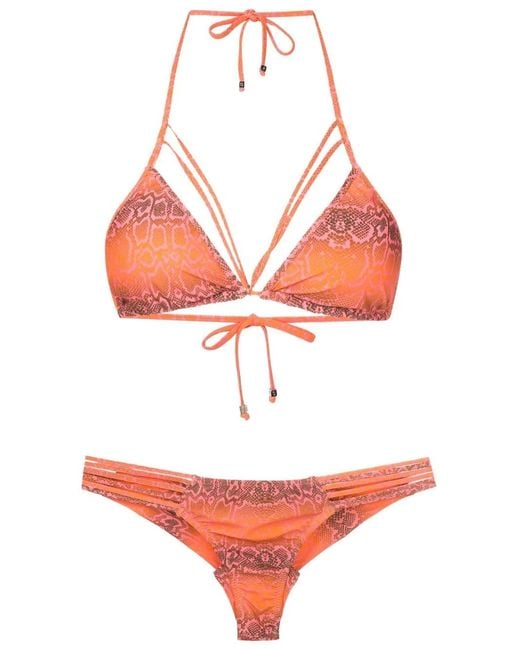 Amir Slama Red Bikini À Imprimé Peau De Serpent