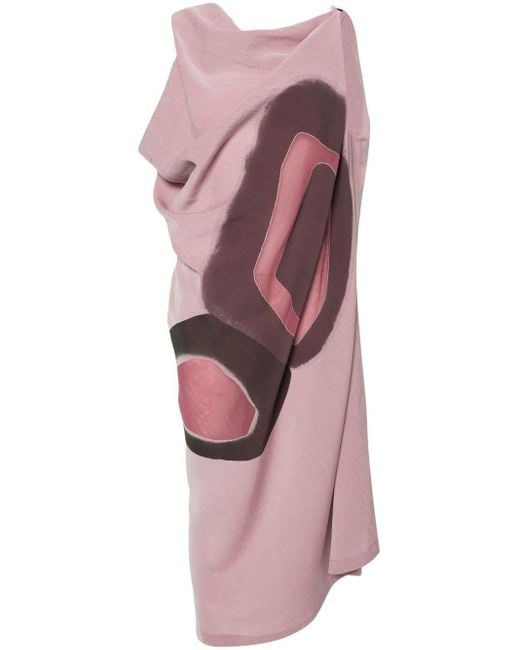 Issey Miyake Asymmetrische Midi-jurk Met Abstracte Print in het Pink