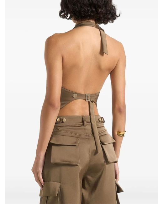 Manière De Voir Green Claudette Satin Halterneck Backless Top
