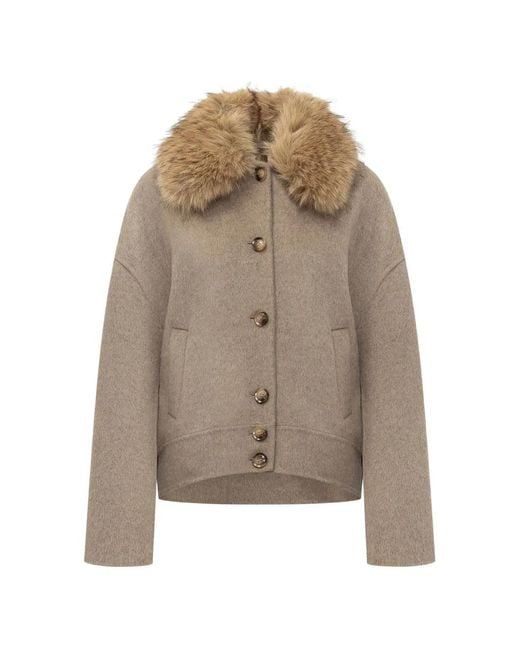 Ava Adore Natural Faux-Fur Collar Button-Up Jacket