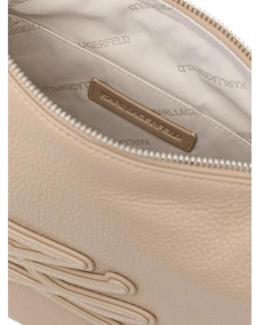 Karl Lagerfeld White Monogram-Patch Grained-Leather Shoulder Bag