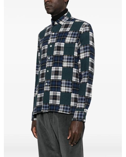 Hartford Blue Patchwork Checked Shirt for men