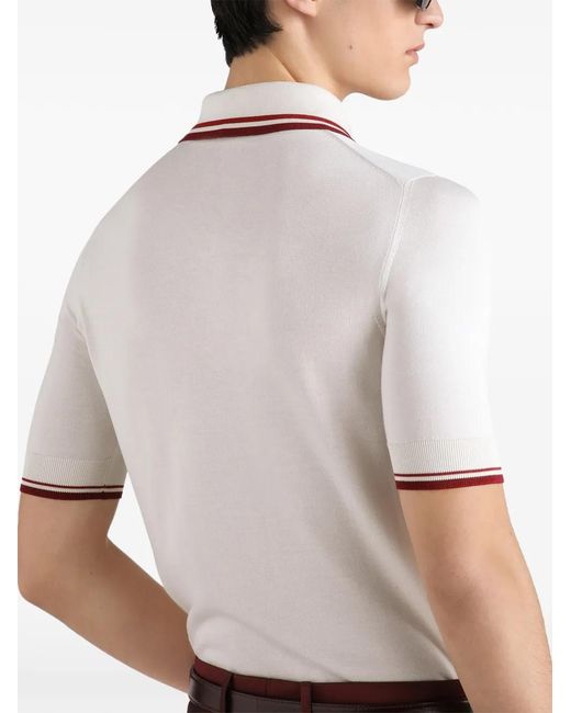 Dolce & Gabbana White Silk Polo Shirt With Intarsia for men