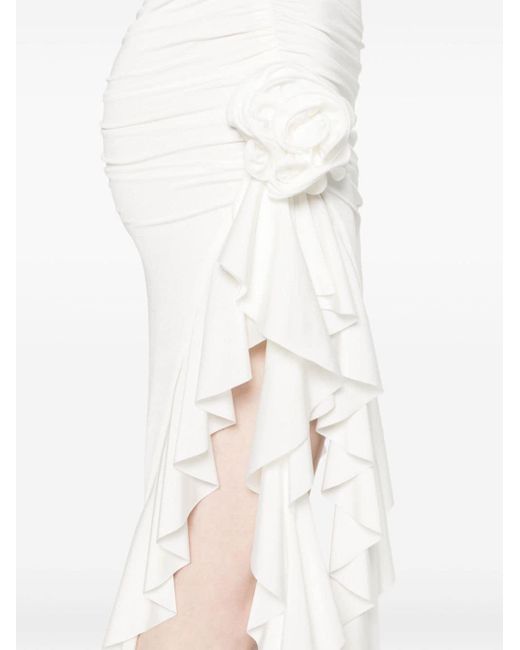 Nissa White Strapless Floral-appliqué Midi Dress