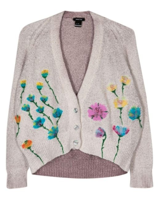 Avant Toi Gray Floral-print Cotton-blend Cardigan