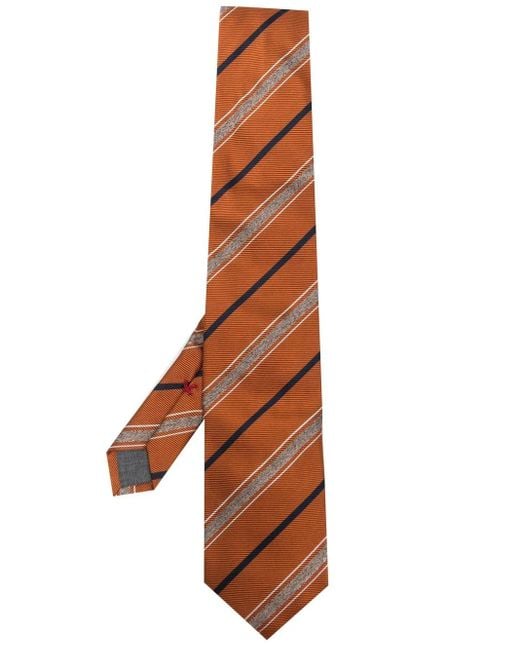 Brunello Cucinelli Gestreifte Seidenkrawatte in Brown für Herren