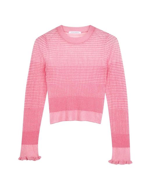 CECILIE BAHNSEN Pink Fringed-Cuff Long-Sleeve Top