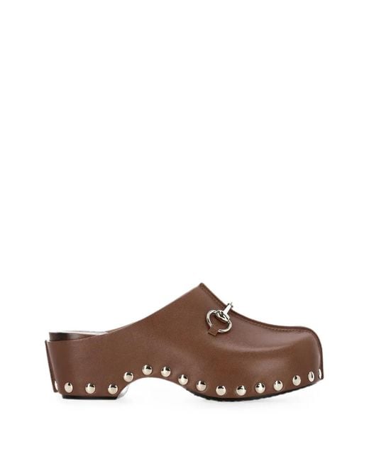 Gucci Brown Platform Clogs With Horsebit