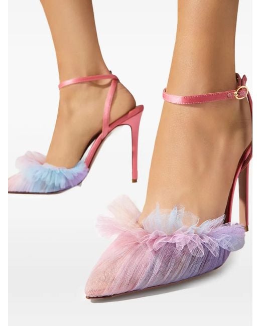 Andrea Wazen Pink 120Mm Franca Tulle Ankle-Strap Pumps