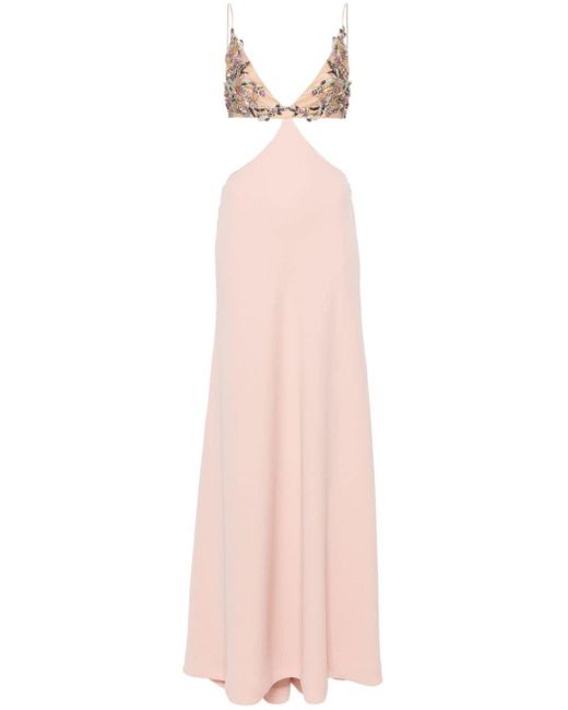 Costarellos Pink Floral-appliqué Maxi Dress
