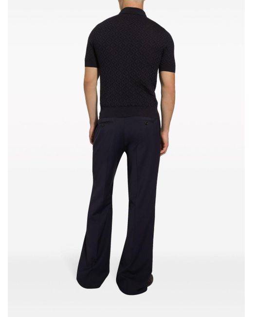 Dolce & Gabbana Black Geometric-pattern Knit Polo Shirt for men