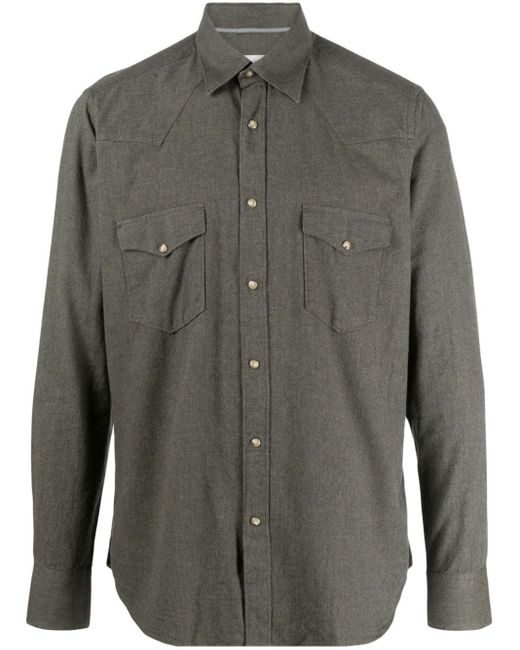 Tintoria Mattei 954 Gray Long-sleeved Buttoned Cotton Shirt for men