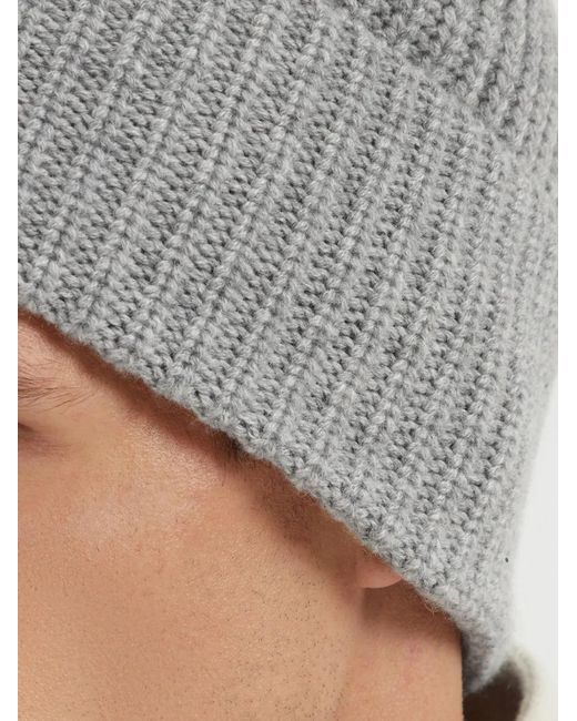 Brunello Cucinelli Gray Cashmere English Rib-Knit Beanie for men