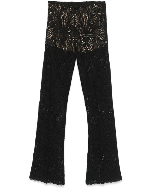 Twinset Black Lace-Paneled Flared Wool Trousers