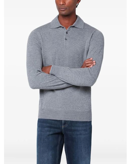 Brunello Cucinelli Gray Long-Sleeve Polo Shirt for men