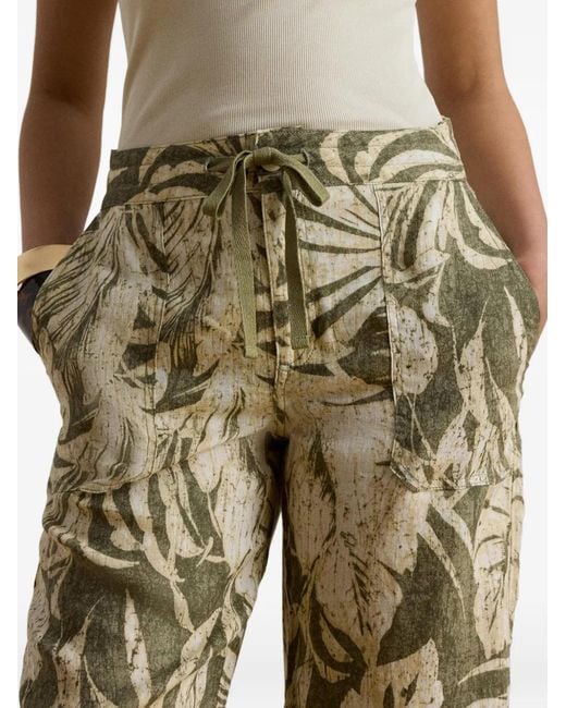 Ralph Lauren Metallic Palm-Frond-Print Linen Trousers