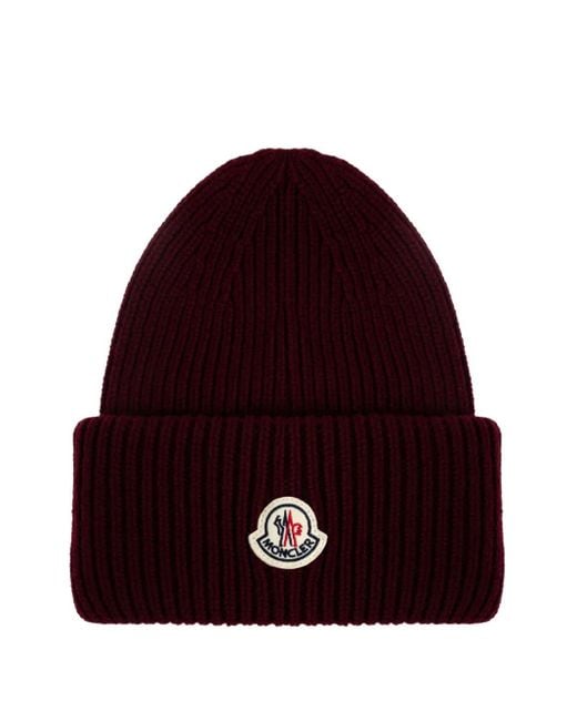 Moncler Gerippte Beanie Mit Logo-Patch in Red für Herren