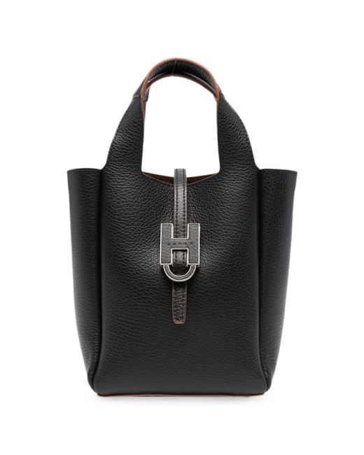 Hogan Black Mini Logo-Plaque Tote Bag