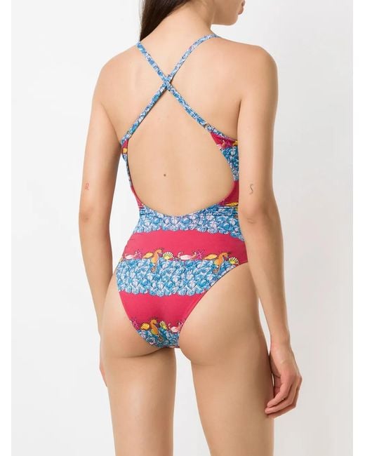 Amir Slama Red Printed Spaghetti Straps One Piece