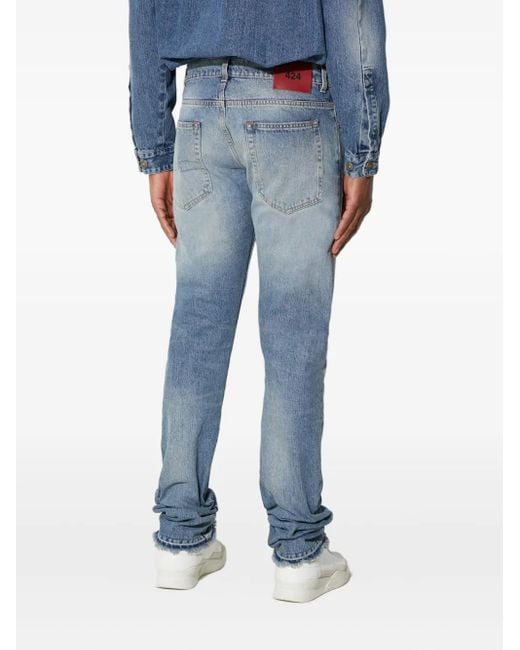 424 Blue Distressed-Effect Frayed-Detail Jeans for men