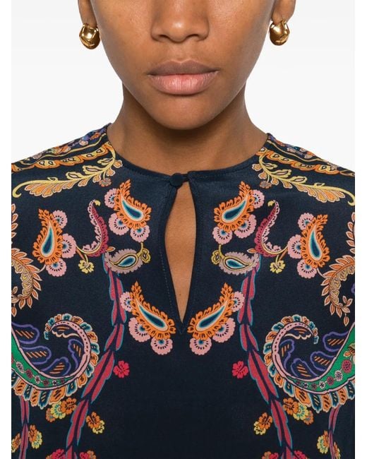 Etro Blue Paisley Round Neck Top