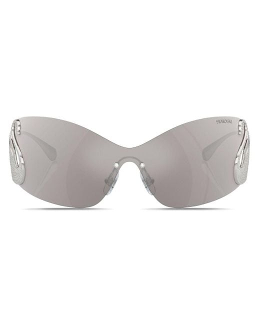 Swarovski Gray Swan-appliqué Shield-frame Sunglasses