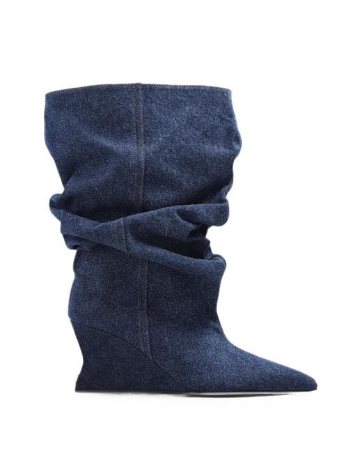 Balmain Blue Slouchy Wedge Ankle Boots