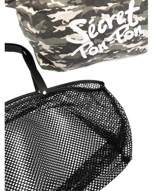 Secret Pon-pon Black Large City Camouflage-Pattern Tote Bag