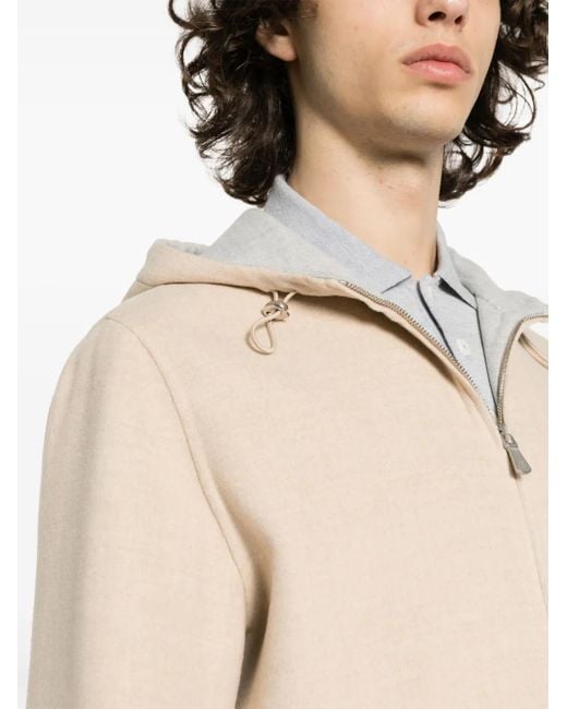 Eleventy Natural Contrasting-Trim Wool Hooded Jacket for men