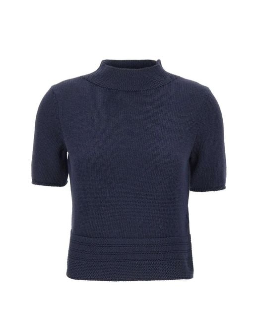 Gran Sasso Blue Braided Short-Sleeve Sweater