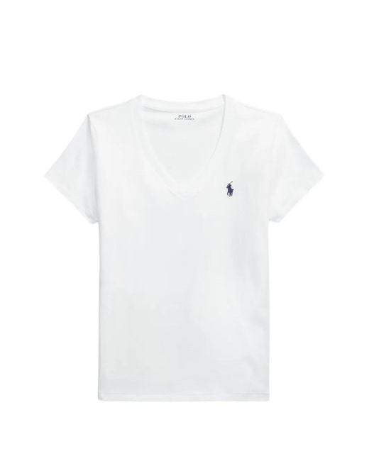 Polo Ralph Lauren White V-Neck Logo-Embroidered T-Shirt