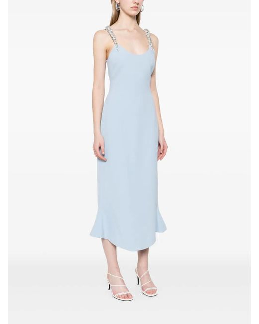 David Koma Blue Crystal Claw-embroidered Flounce Dress