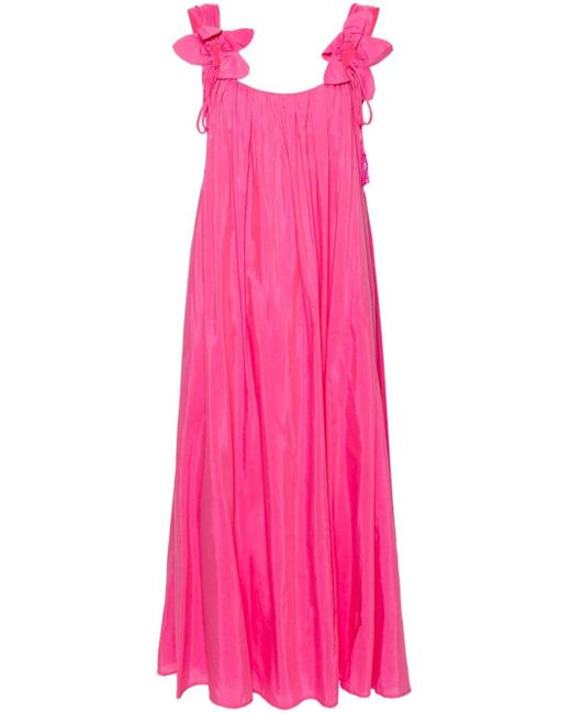 Farm Rio Pink Floral-appliqué Sleeveless Midi Dress