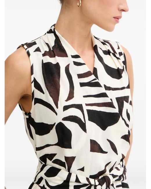 Joseph Ribkoff White Abstract-Print Belted Wrap Midi Dress