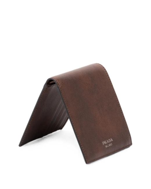 Prada Brown Logo-Print Leather Wallet for men