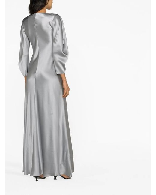 Alberta Ferretti Gray Satin Long-Sleeve Gown