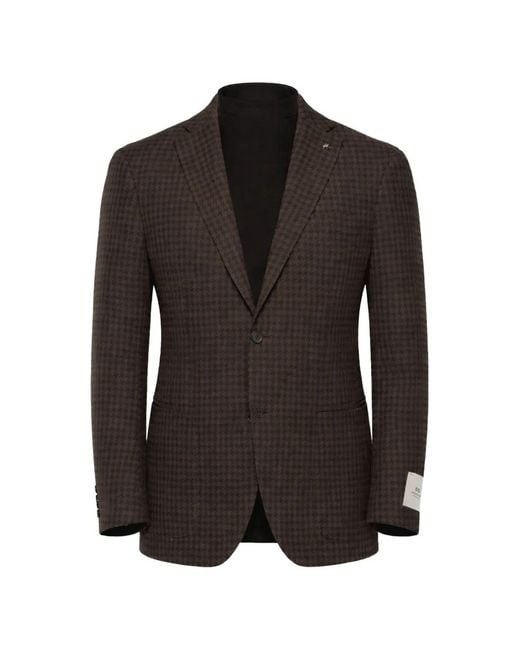 Corneliani Black Houndstooth-Pattern Single-Breasted Wool Blazer for men