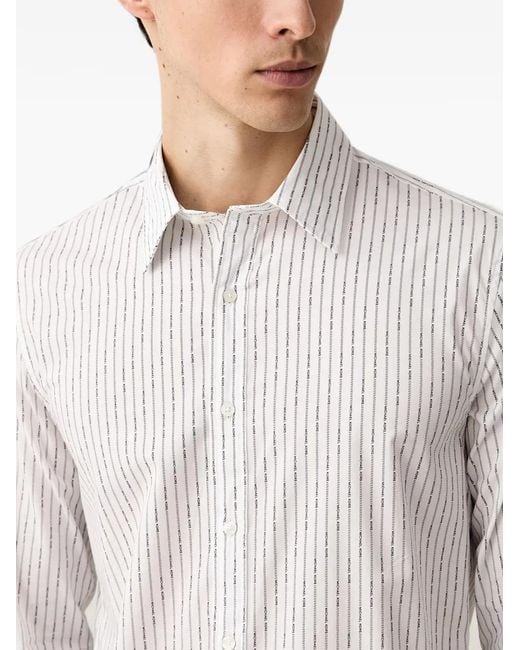 Michael Kors White Logo Pinstripe Stretch Cotton Shirt for men