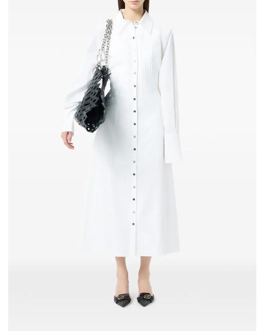 Blumarine White Pleated Cotton Poplin Shirt Dress